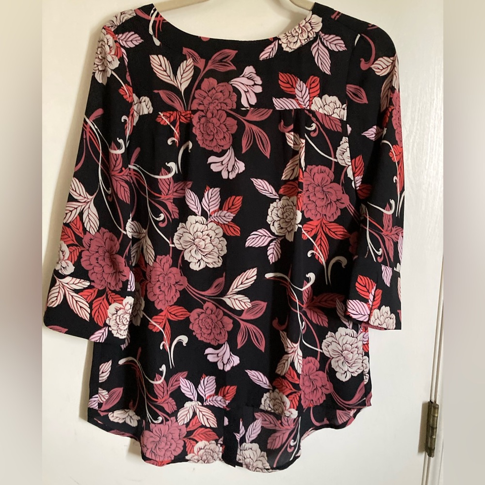 *Banana Republic Black Floral 3/4 Sleeve Button Up Back XS Blouse#LW